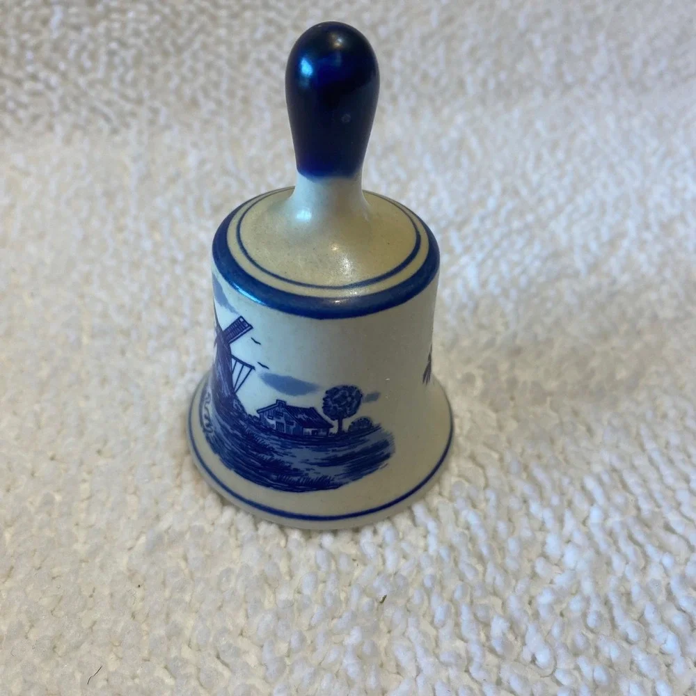 Delfts Blue Handpainted Ceramic‎ Bell Dutch Windmill Scene Decorative Accent